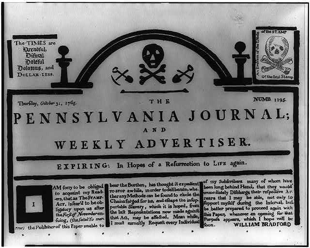 Pennsylvania Journal & Weekly Advertiser on the Stamp Act